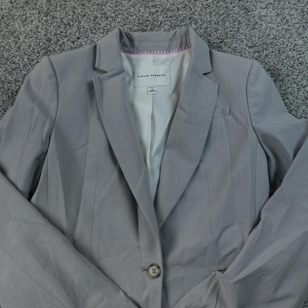 Banana Republic Blazer Womens 2 Gray‎ Wool Surgeon Cuff Sport Coat Suit Jacket
